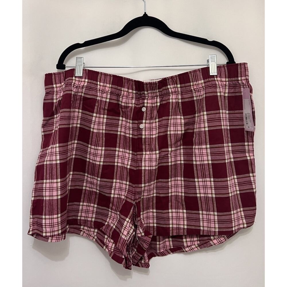 NWT Women’s Plus Red & Pink Plaid Pajama Boxer Short 1XL